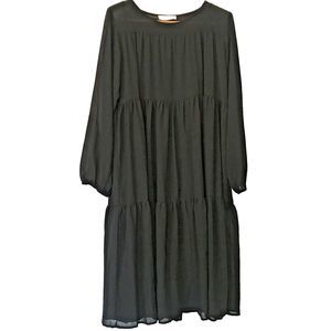 MNG By Mango Black Tiered Chiffon Smocked Maxi Dress CottageCore sz M/L